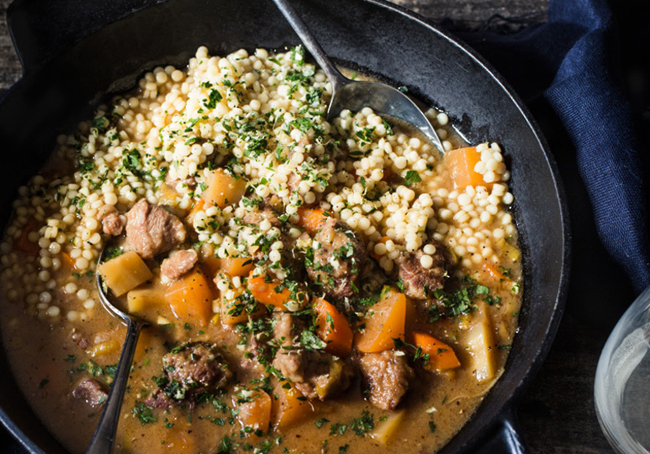 One Pot Lamb with Winter Roots and Israeli Couscous